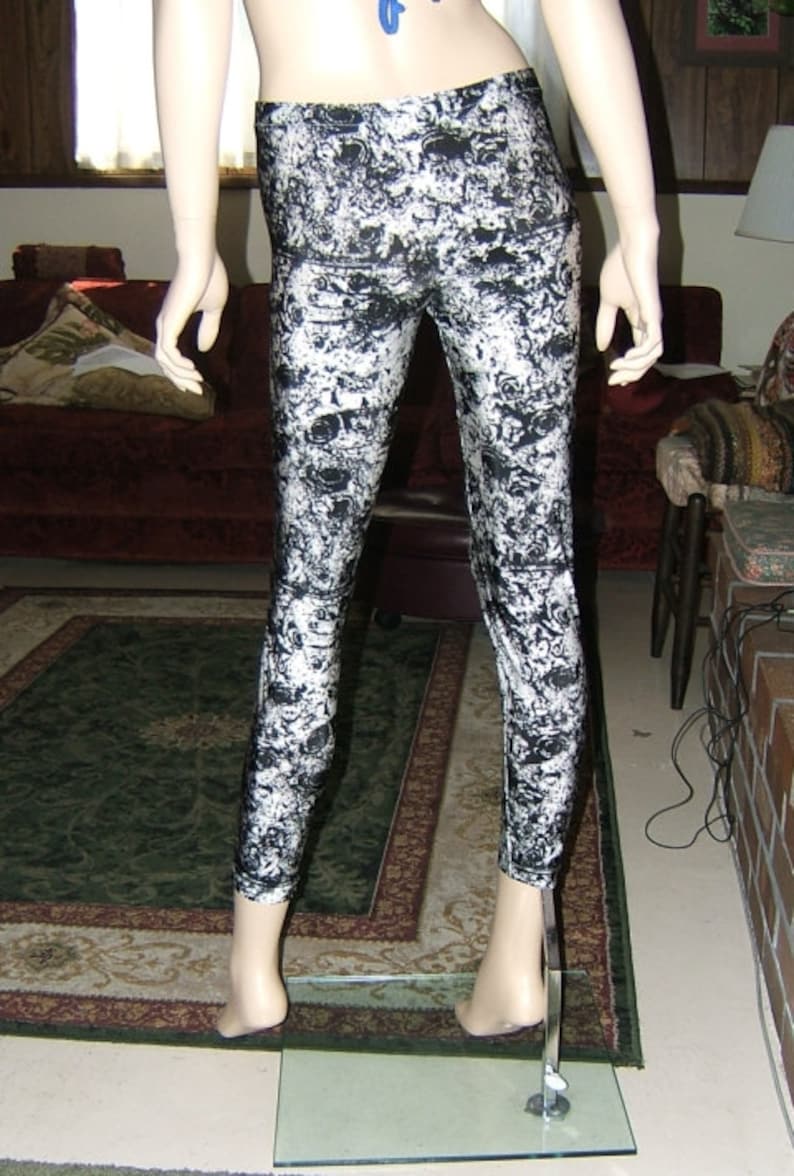 Reticulated Roses Leggings Black and White Sizes Extra Small and Extra Large Spandex