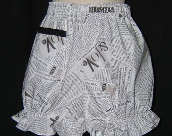 Pantalones bombachos de algodón con cita de poeta: braguitas con estampado de periódico y cintura elástica