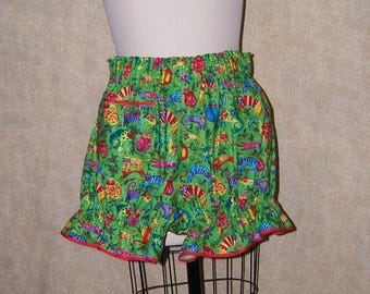 Braguitas de algodón Rainbow Cats: pantalones bombachos verdes con ribete rojo