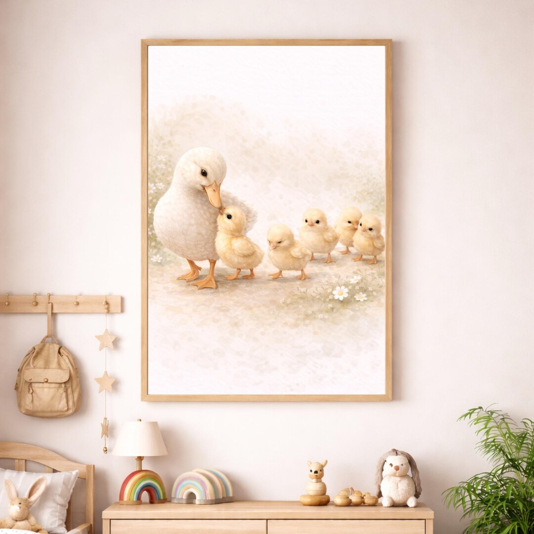 Duck Nursery Wall Art – Farm Animal Baby Room Decor With Mother and ...