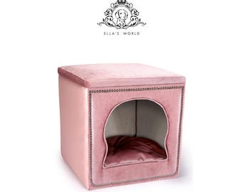 Cama cueva de lujo para perros: Cubo de terciopelo con cojín, Cama para gatos Audrey