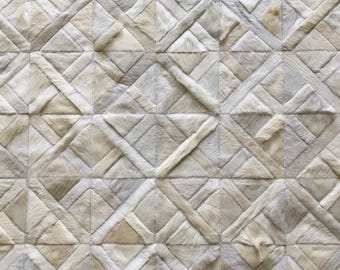Handmade Cowhide Patchwork Rug, Off White Leather Area Rug, Custom Size Contemporary Decor, Hurlingham