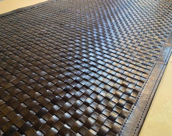 Woven Saddle Leather Rug – Dark Brown Guemes Area Rug, Handcrafted Up to 8x10 ft