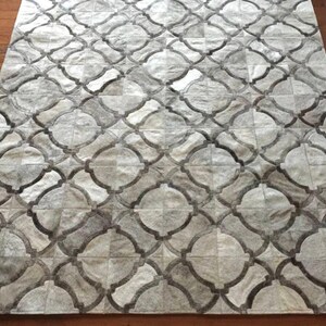 Handmade Cowhide Patchwork Rug: Gray Geometric Design image 4