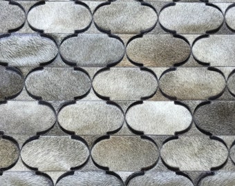 Handmade Cowhide Patchwork Rug: Gray & Black Fatima Design