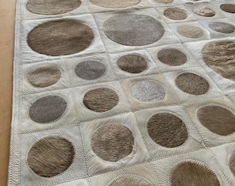 Cowhide Patchwork Runner Rug, Handmade Leather Hallway Runner, Art Deco Floor Rug 2.7 x 9.3 ft, Ready to Ship, Lujan