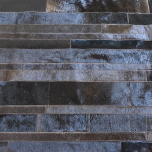 Cowhide Patchwork Rug: Striped Brown Leather (Handcrafted, Custom Sizes)