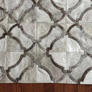 Handmade Cowhide Patchwork Rug: Gray Geometric Design image 5