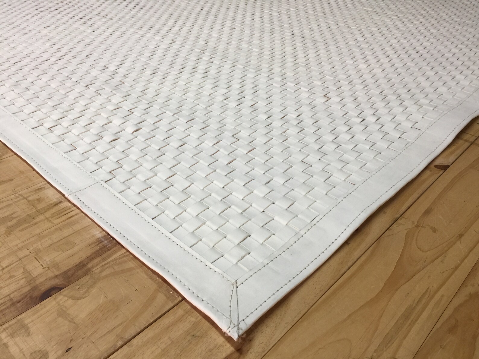 Woven White Leather Rug Guemes Custom Made to Order Etsy