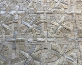 Handmade Cowhide Patchwork Rug, Off White Leather Area Rug, Custom Size Modern Farmhouse Decor, Tilcara