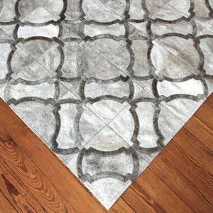 Handmade Cowhide Patchwork Rug: Gray Geometric Design image 2