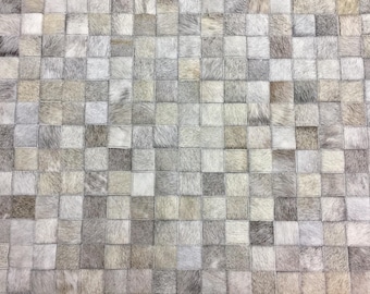 Handmade Cowhide Patchwork Rug, Light Greys Leather Area Rug, Custom Size Modern Farmhouse Decor, Boedo - tiny squares