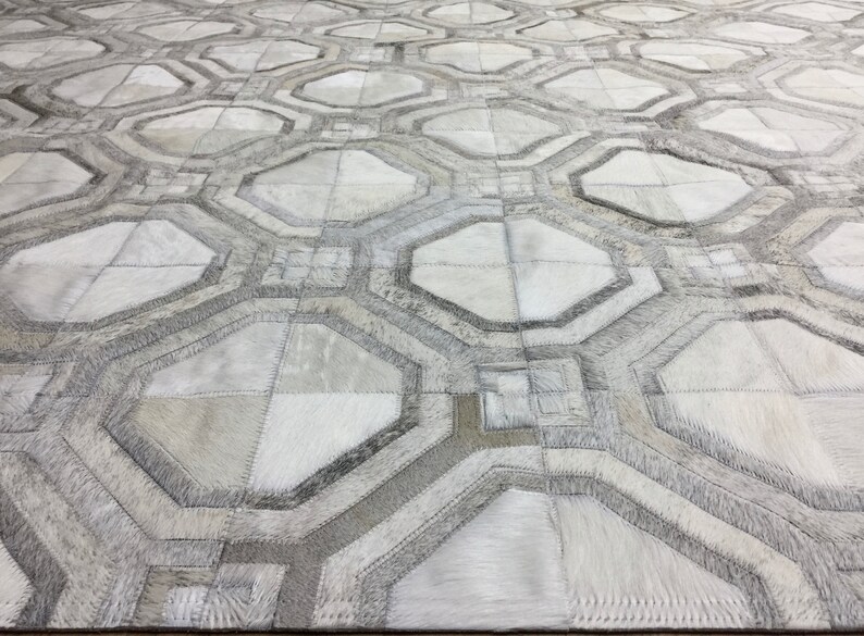 Handmade Gray White Cowhide Patchwork Rug Casanova Grey | Etsy
