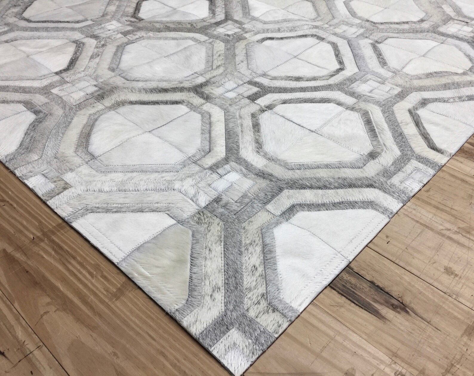 Handmade Gray White Cowhide Patchwork Rug Casanova Grey | Etsy