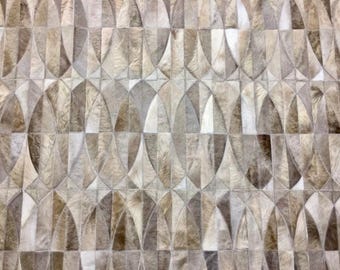 Taupe Brown Cowhide Area Rug, Patchwork Leather Carpet, Modern Hide Carpet, Large Living Room Rug, Geometric Hide Floor Rug - Lobos