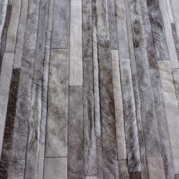 Cowhide Patchwork Rug: Cream and Gray Tones - Handmade Leather