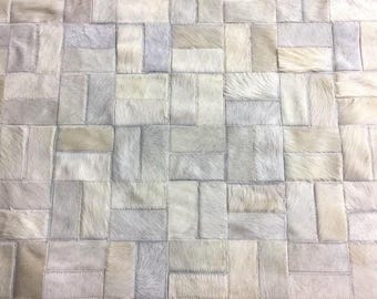 Cowhide Patchwork Rug: White Devoto Style - Handmade Leather