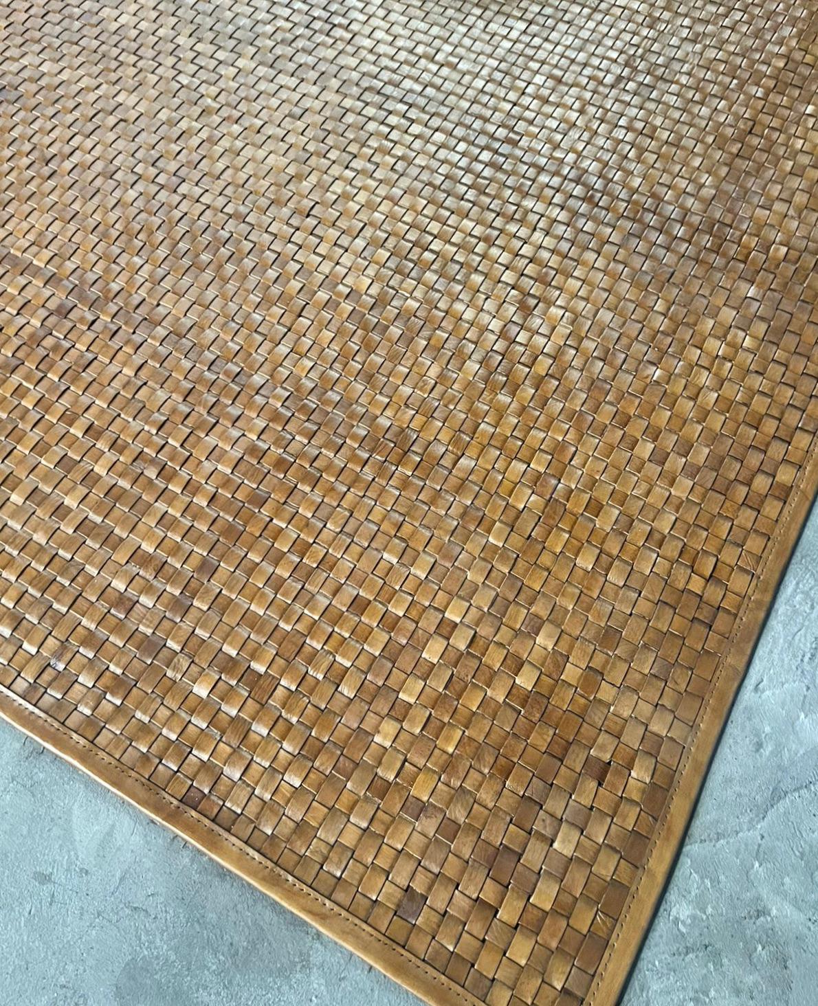 Shop Leather Rag Rug Woven Saddle Leather Rug – “guemes” Handmade Leather Area Rug - Etsy