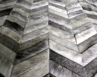 Handmade Cowhide Rug: Gray Chevron Patchwork Design