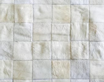 Handmade Patchwork Cowhide Rug: Ivory White Hair-on-Hide