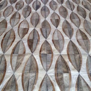 Handmade Cowhide Patchwork Rug  - White Rug, Cream Ivory Gray Grey Caramel- Beccar cowhide rug