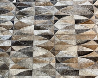 Handmade Cowhide Patchwork Rug in Gray & Taupe – Leather Area Rug