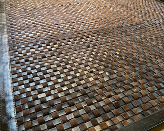 Woven Cowhide Leather Rug – Chocolate Brown Patchwork Area Rug, Custom Made, Charcas