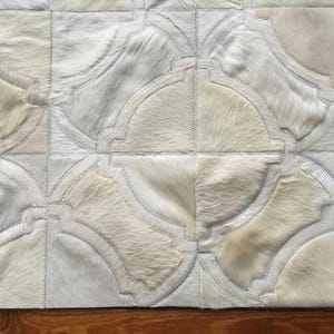 Handmade Cowhide Patchwork Rug, Off White Leather Area Rug, Custom Size Modern Farmhouse Decor, Pinamar image 4