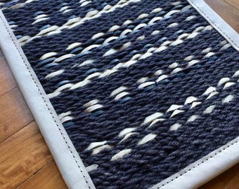 Navy Blue Jute Rug with Cowhide: Handmade Coastal Style