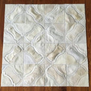 Handmade Cowhide Patchwork Rug, Off White Leather Area Rug, Custom Size Modern Farmhouse Decor, Pinamar image 3