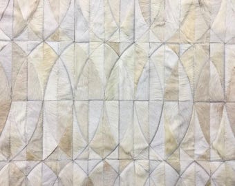Cowhide Patchwork Rug: Ivory Cream Leather (Lobos Handmade)