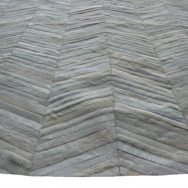 Cowhide Patchwork Rug: Cream Ivory Herringbone - Handmade Leather