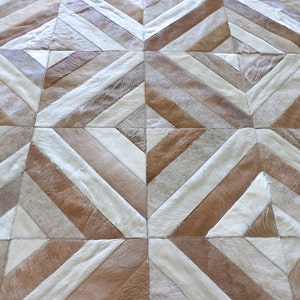 Handmade Cowhide Patchwork Rug  - White Rug, Cream Ivory Beige Caramel - Urquiza cowhide rug