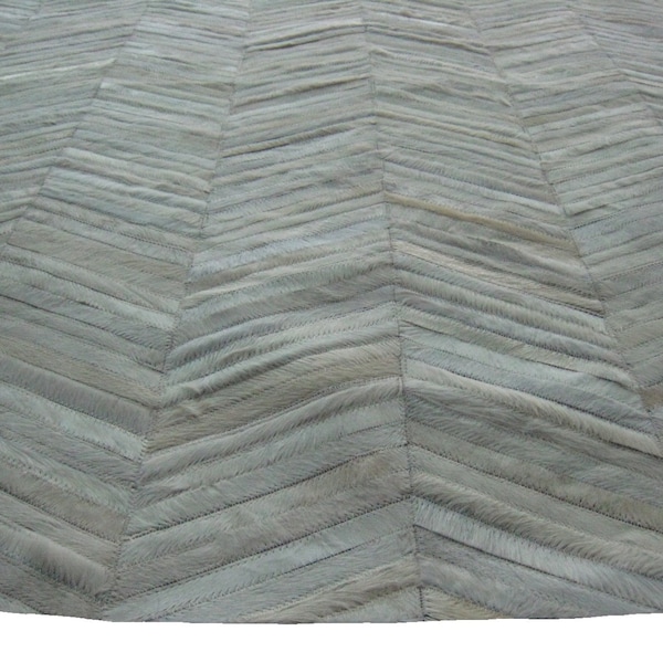 Handmade Cowhide Patchwork Rug: Cream Ivory Herringbone Design