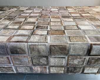Handmade Patchwork Cowhide Rug Grey Brown 7.8x9.8 ft – Belgrano Design – Mixed Greys & Grey Brown – In Stock Ready to Ship
