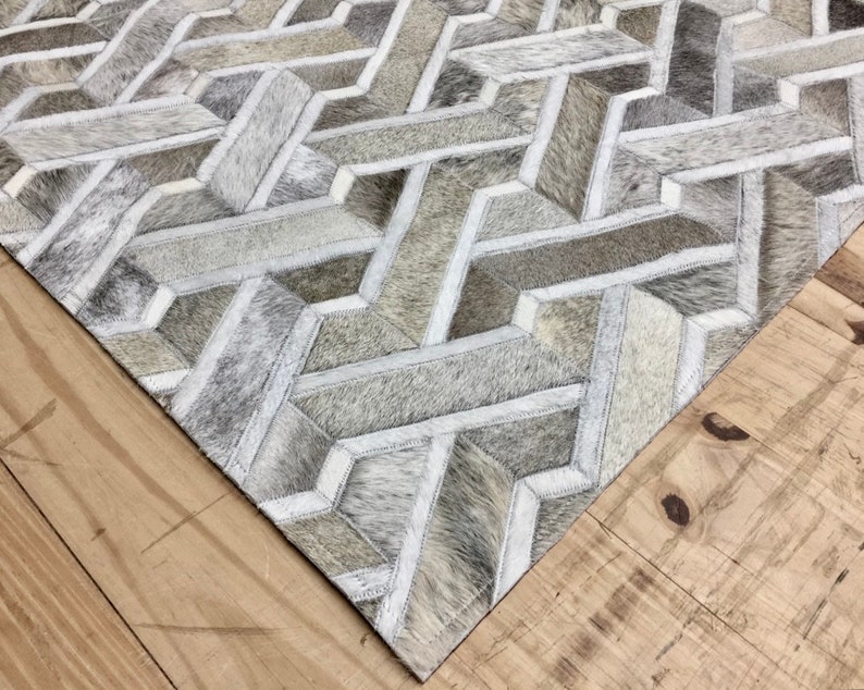Handmade Cowhide Patchwork Rug Gray Rug Grey Rug White Rug Etsy