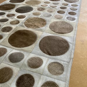 Cowhide Patchwork Rug - Hair-On Leather Runner - Hallway Runner - Taupe White