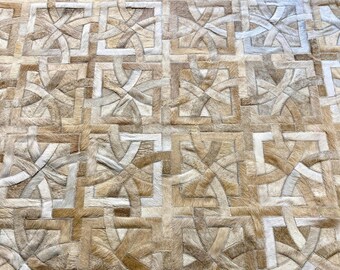Handmade Patchwork Cowhide Rug: Beige & Tan Hairhide Rug