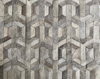 Cowhide Patchwork Rugs: Gray Patchwork Cowhide Rug - Custom Size Leather Rug - Herrera Geometric