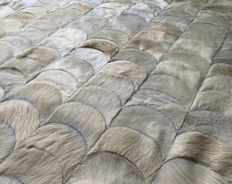 Handmade Cowhide Patchwork Rug, Cream Leather Area Rug, Custom Size Modern Farmhouse Decor, Barrio Parque