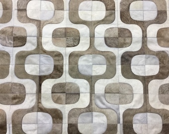 Handmade Cowhide Patchwork Rug, Taupe and Off White Leather Area Rug, Custom Size Contemporary Decor, Ipanema