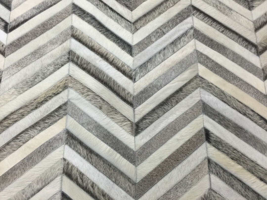 Handmade Cowhide Rug: Gray White Chevron Herringbone Patchwork - Etsy