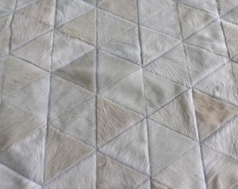 White Cowhide Patchwork Rug - Triangles Pattern - Custom Made to Order