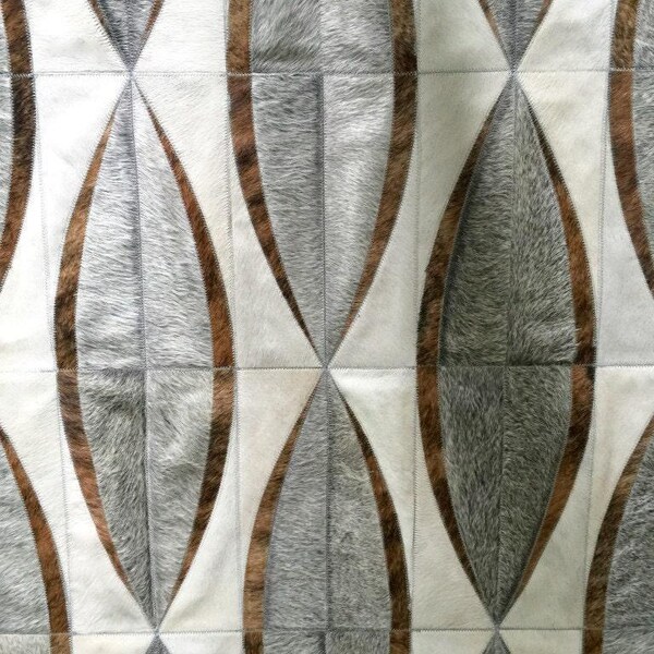 Handmade Cowhide Patchwork Rug: White, Cream, Gray - Beccar Design