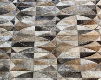 Handmade Cowhide Patchwork Rug in Gray & Taupe – Leather Area Rug,Lobos