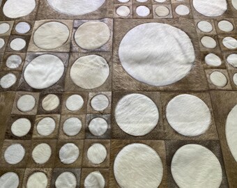 Handmade Cowhide Patchwork Rug, Dark Taupes and Off White/ Cream Leather Area Rug, Custom Size Western Decor, Lujan
