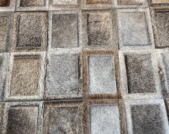 Handmade Cowhide Patchwork Rug, Mix Of Greys and Gray Browns Leather Area Rug, Custom Size Transitional Decor, Belgrano