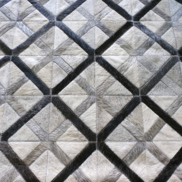 Handmade Patchwork Cowhide Rug: Gray, White & Cream - Hurlingham Design