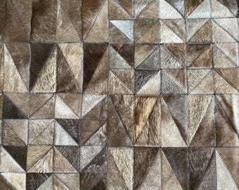 Handmade Cowhide Patchwork Rug, Dark Taupes Leather Area Rug, Custom Size Western Decor, Areco