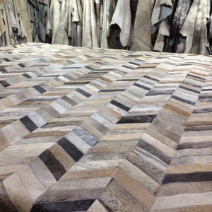 Handmade Chevron Cowhide Patchwork Rug - Custom Cow Hide Rug- Beige ...
